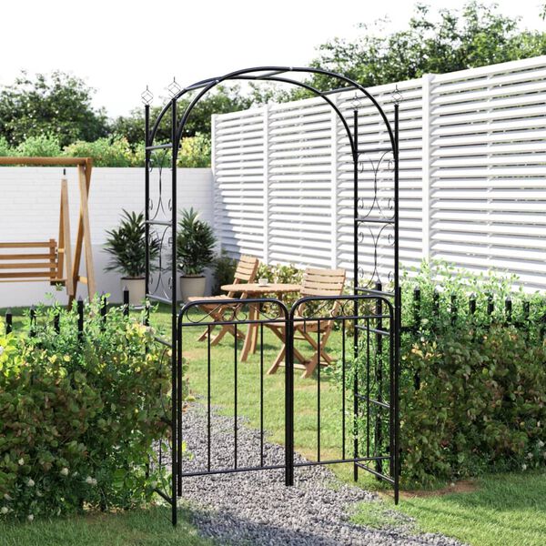 vidaXL Arche de jardin avec portail noir 108x45x235 cm acier