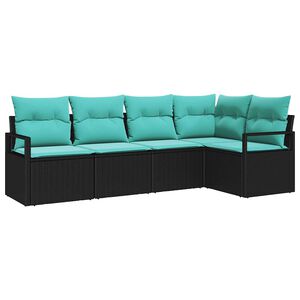 vidaXL Ensemble de canap&eacute; de jardin 6 pcs Noir et turquoise polyrotin