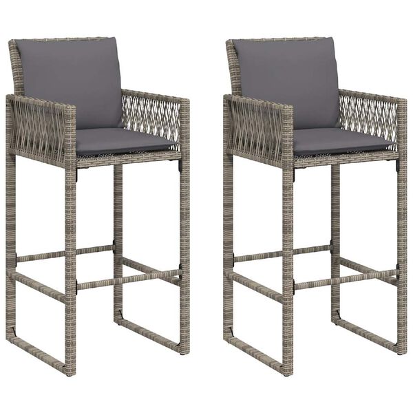 vidaXL Ensemble de bar de jardin 3 pcs et coussins gris r&eacute;sine tress&eacute;e