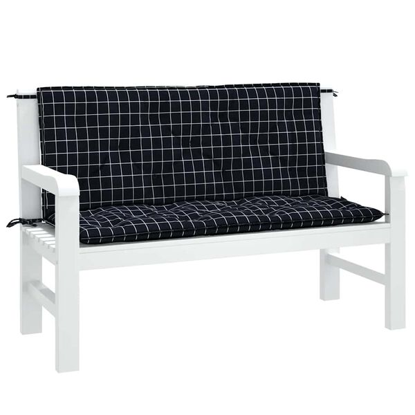 vidaXL Coussins de banc de jardin lot de 2 carreaux noir 120x50x7 cm