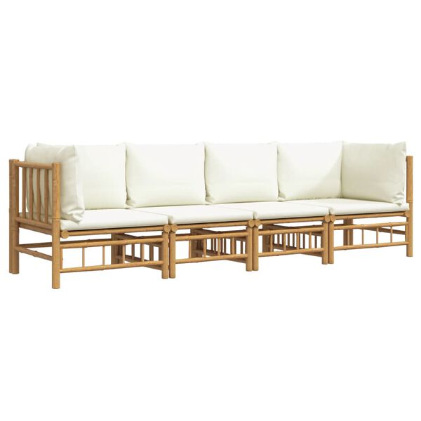 vidaXL Salon de jardin 4 pcs avec coussins blanc cr&egrave;me bambou