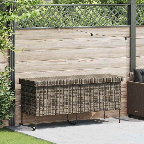 vidaXL Boîte de rangement de jardin et roues gris résine tressée