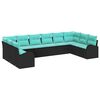 vidaXL Ensemble de canap&eacute; de jardin 11 pcs Noir et turquoise polyrotin