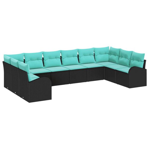 vidaXL Ensemble de canap&eacute; de jardin 11 pcs Noir et turquoise polyrotin