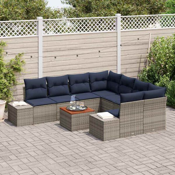 vidaXL Ensemble de canap&eacute; de jardin avec coussin 9 pcs Gris polyrotin