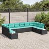 vidaXL Ensemble de canap&eacute; de jardin 10 pcs Noir et turquoise Polyrotin