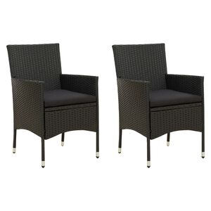 vidaXL Chaises de jardin lot de 2 avec coussins Résine tressée Noir