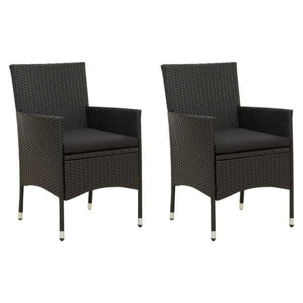 vidaXL Chaises de jardin lot de 2 avec coussins Résine tressée Noir