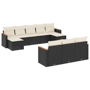 vidaXL Salon de jardin 10 pcs avec coussins noir r&eacute;sine tress&eacute;e