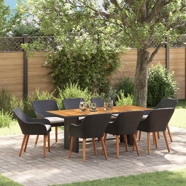 vidaXL Ensemble de salle à manger pour jardin 9 pcs Noir et marron