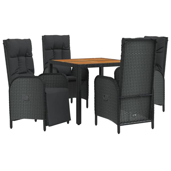 vidaXL Ensemble &agrave; manger de jardin coussins 5pcs Noir R&eacute;sine tress&eacute;e