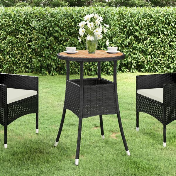 vidaXL Table de jardin &Oslash;60x75 cm Acacia et r&eacute;sine tress&eacute;e Noir
