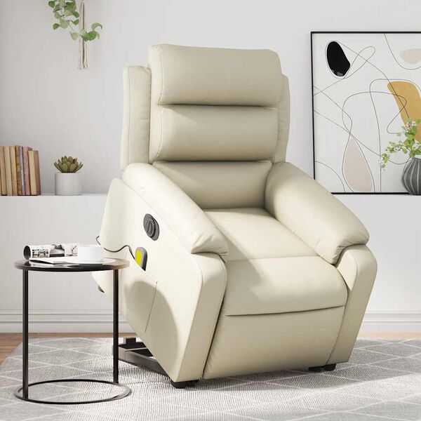 vidaXL Fauteuil inclinable de massage &eacute;lectrique cr&egrave;me similicuir