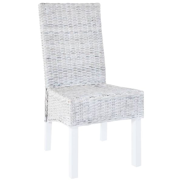 vidaXL Chaise &agrave; manger lot de 4 blanc rotin Kubu et bois de manguier