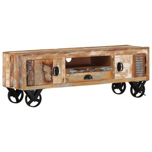 vidaXL Meuble TV avec roues 110x30x37 cm Bois de r&eacute;cup&eacute;ration massif