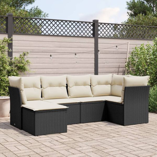 vidaXL Salon de jardin 6 pcs avec coussins noir r&eacute;sine tress&eacute;e