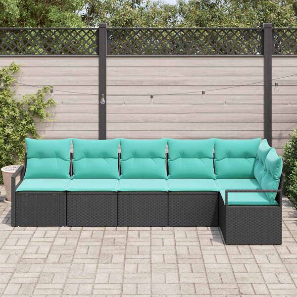 vidaXL Ensemble de canap&eacute; de jardin 6 pcs Noir et turquoise polyrotin