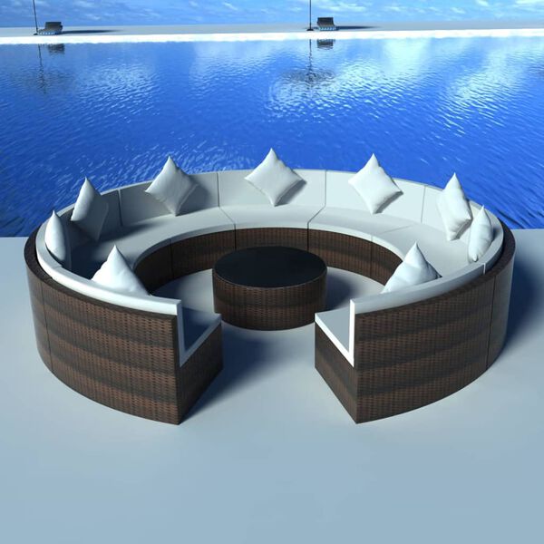 vidaXL Salon de jardin 10 pcs avec coussins R&eacute;sine tress&eacute;e Marron