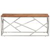 vidaXL Table basse argent&eacute; acier inoxydable et bois massif d'acacia