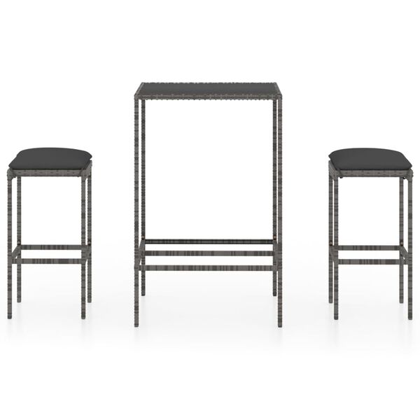vidaXL Ensemble de bar de jardin 3 pcs et coussins R&eacute;sine tress&eacute;e Gris