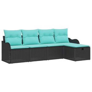 vidaXL Ensemble de canap&eacute; de jardin 5 pcs Noir et turquoise Poly rotin