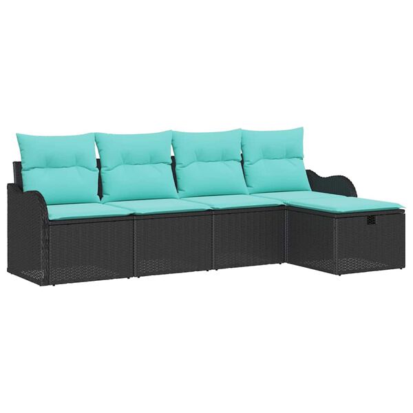vidaXL Ensemble de canap&eacute; de jardin 5 pcs Noir et turquoise Poly rotin