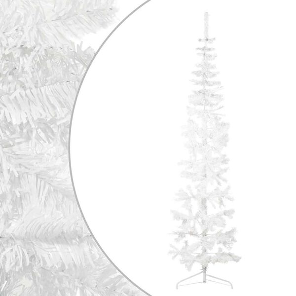 vidaXL Demi sapin de No&euml;l artificiel mince avec support Blanc 210 cm
