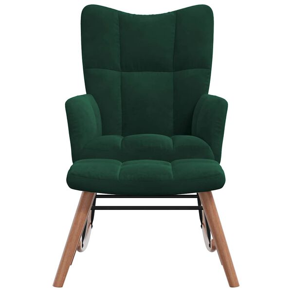 vidaXL Chaise &agrave; bascule avec repose-pied Vert fonc&eacute; Velours