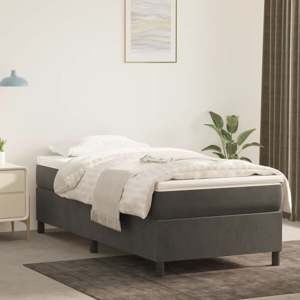 vidaXL Sommier &agrave; lattes de lit et matelas gris fonc&eacute; 100x203cm velours