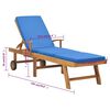 vidaXL Chaise longue avec coussin Bois de teck solide Bleu