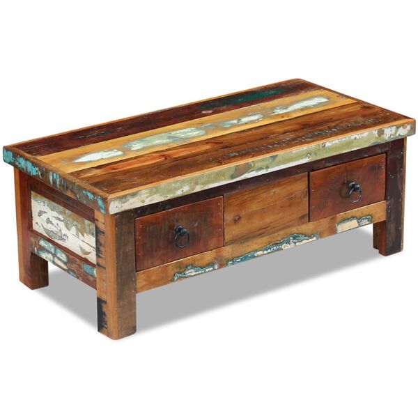 vidaXL Table basse &agrave; tiroirs Bois de r&eacute;cup&eacute;ration 90x45x35 cm