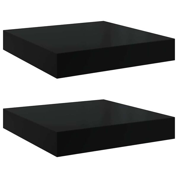 vidaXL &Eacute;tag&egrave;re murale flottante 2 pcs Noir brillant 23x23,5x3,8 cm MDF