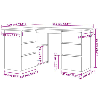 vidaXL Bureau d'angle Chêne fumé 145x100x76 cm Bois d'ingénierie