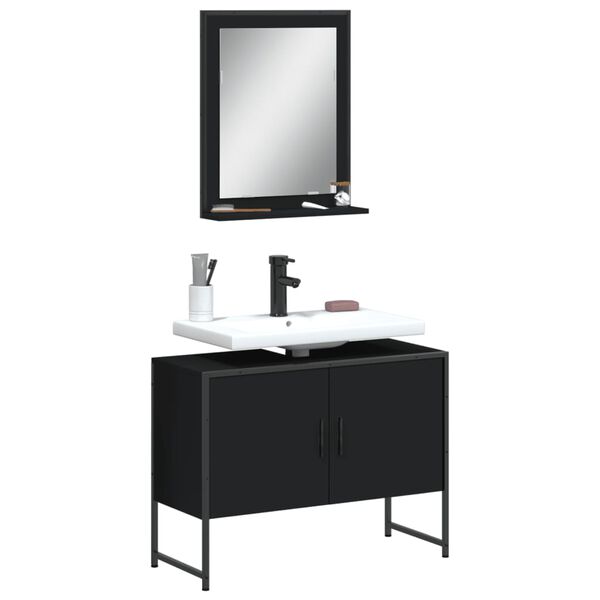 vidaXL Ensemble d'armoires de salle de bain 2 pcs noir bois ing&eacute;nierie