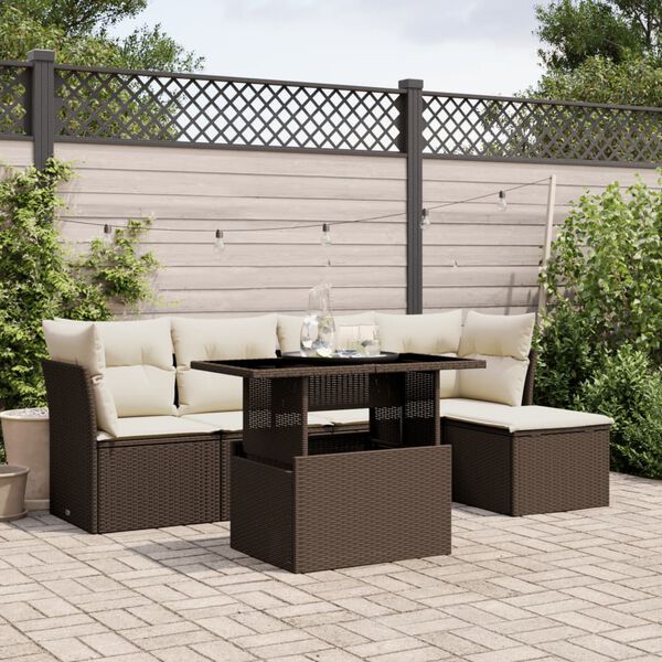 vidaXL Salon de jardin avec coussins 6 pcs marron r&eacute;sine tress&eacute;e