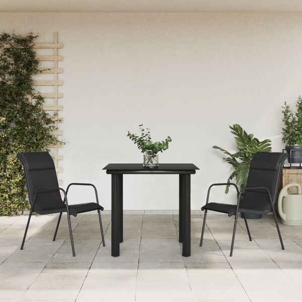 vidaXL Ensemble &agrave; manger de jardin 3 pcs noir textil&egrave;ne et acier