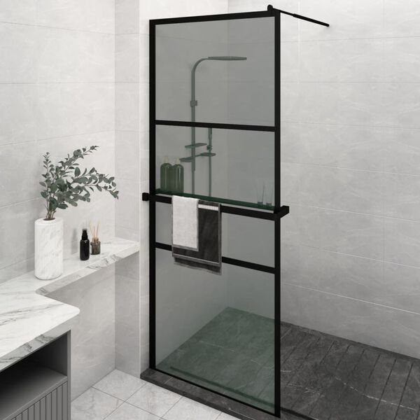 vidaXL Paroi de douche avec étagère Noir 80x195 cm Verre ESG&Aluminium