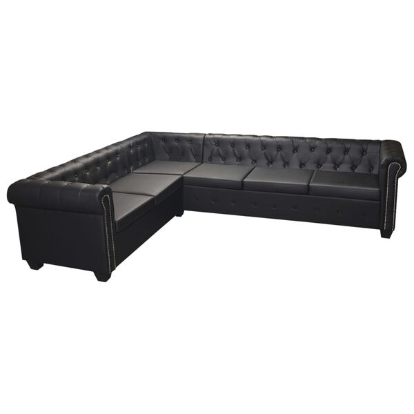 vidaXL Canap&eacute; d'angle Chesterfield 6 places noir similicuir