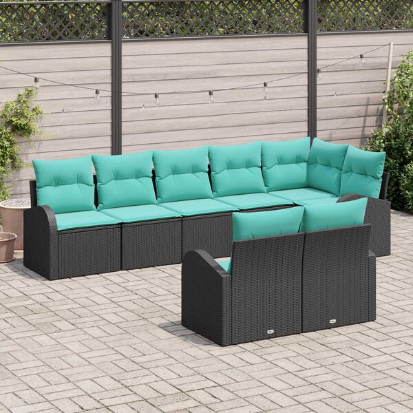 vidaXL Ensemble de Canapés 8 pcs Noir et turquoise polyrotin