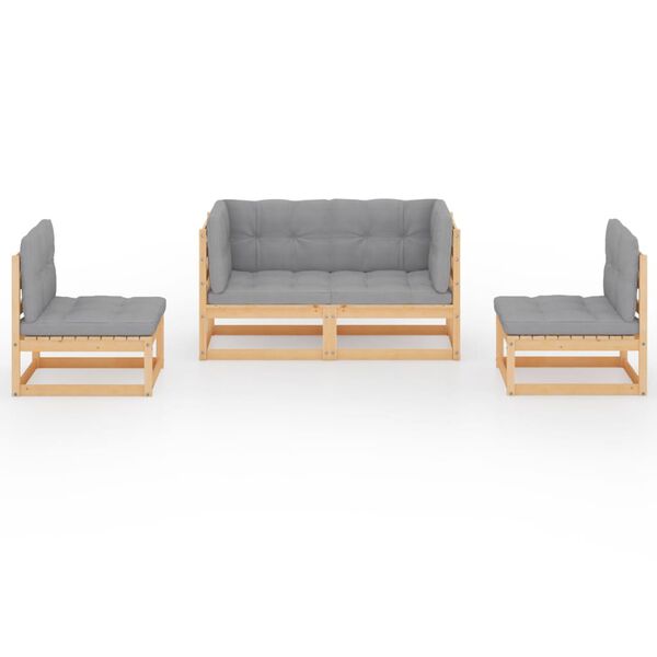 vidaXL Salon de jardin 4 pcs avec coussins Bois de pin massif