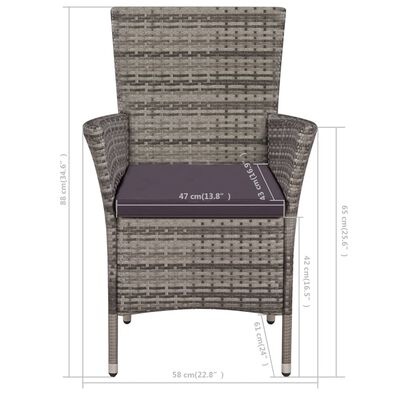 vidaXL Mobilier de bistro 3 pcs Résine tressée Gris