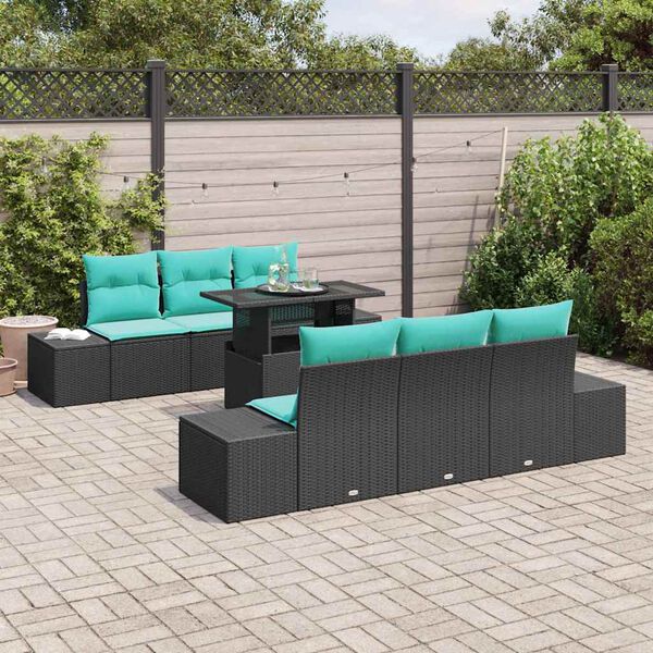 vidaXL Ensemble de canap&eacute; de jardin 7 pcs Noir et turquoise