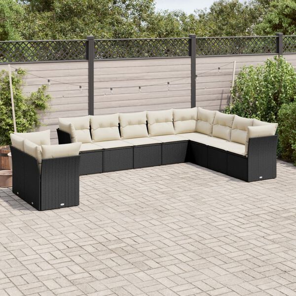 vidaXL Salon de jardin 10 pcs avec coussins noir r&eacute;sine tress&eacute;e