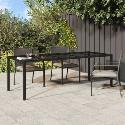 vidaXL Table de jardin Noir 250x100x75 cm Verre trempé et poly rotin