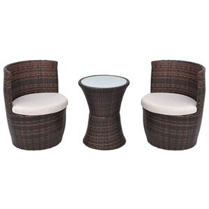 vidaXL Mobilier de bistro 3 pcs avec coussins Résine tressée Marron