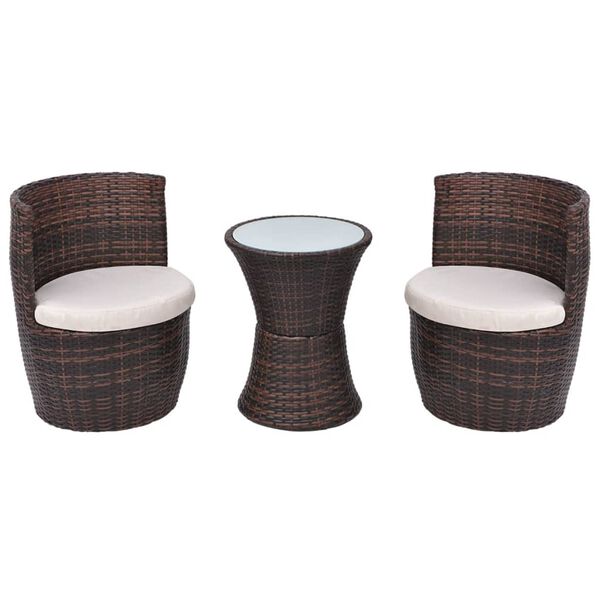vidaXL Mobilier de bistro 3 pcs avec coussins Résine tressée Marron
