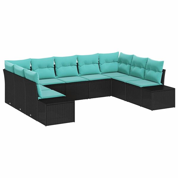 vidaXL Ensemble de canap&eacute; de jardin avec coussin 9 pcs Noir polyrotin