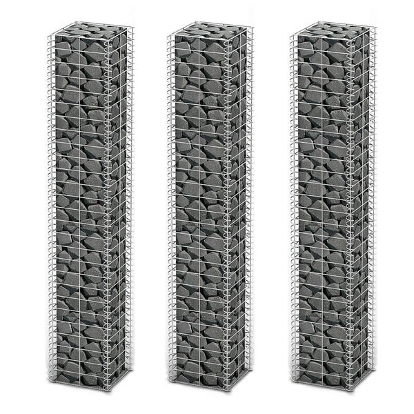 vidaXL Jeu de panier de gabion 3 pcs Fil galvanis&eacute; 25x25x150 cm