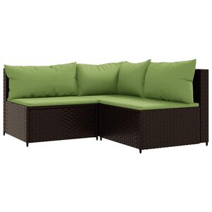vidaXL Salon de jardin 3 pcs avec coussins marron r&eacute;sine tress&eacute;e