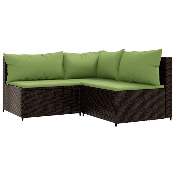 vidaXL Salon de jardin 3 pcs avec coussins marron r&eacute;sine tress&eacute;e